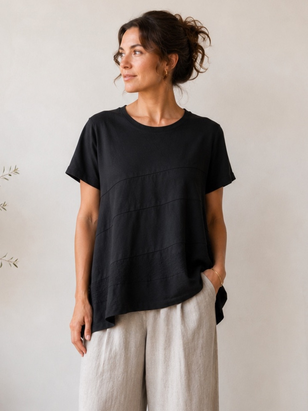 Gershon Bram Short Sleeve Blouse Top Relaxed Black Size M